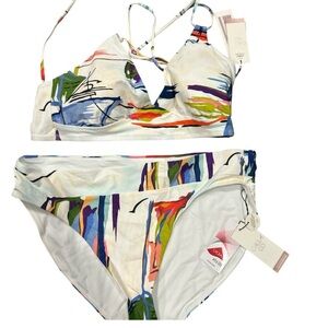 CALIA Womens Twisted Bandeau Top & High Rise Bottom Swim Bikini Set Size XXS